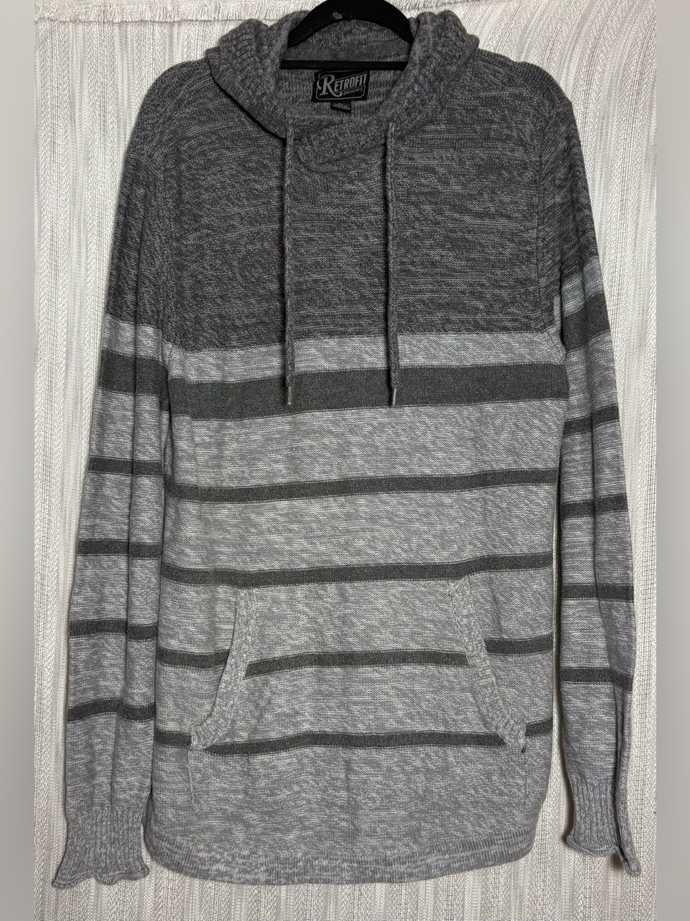 Retrofit Gray Striped Hooded Pullover Sweater - Dual Gray Tones